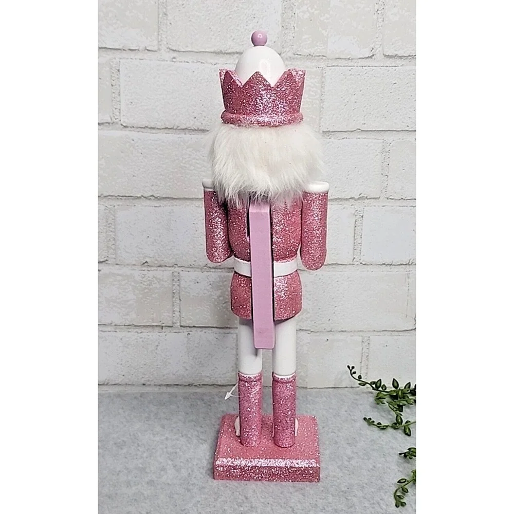 Pink White Drummer King Guard Nutcracker Glitter Wooden 14